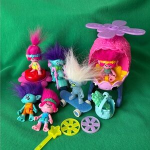 Imaginext Trolls Poppy Helicopter Sparkle & Roll figures + Branch motorcycle lot